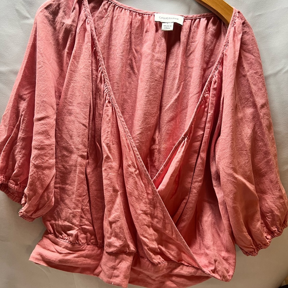 Pink Wrap Blouse with 3/4 Sleeves boho academia - Picture 6 of 11